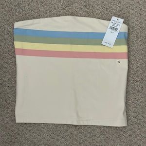 American Eagle strapless tube top, cropped, cream with rainbow, size S